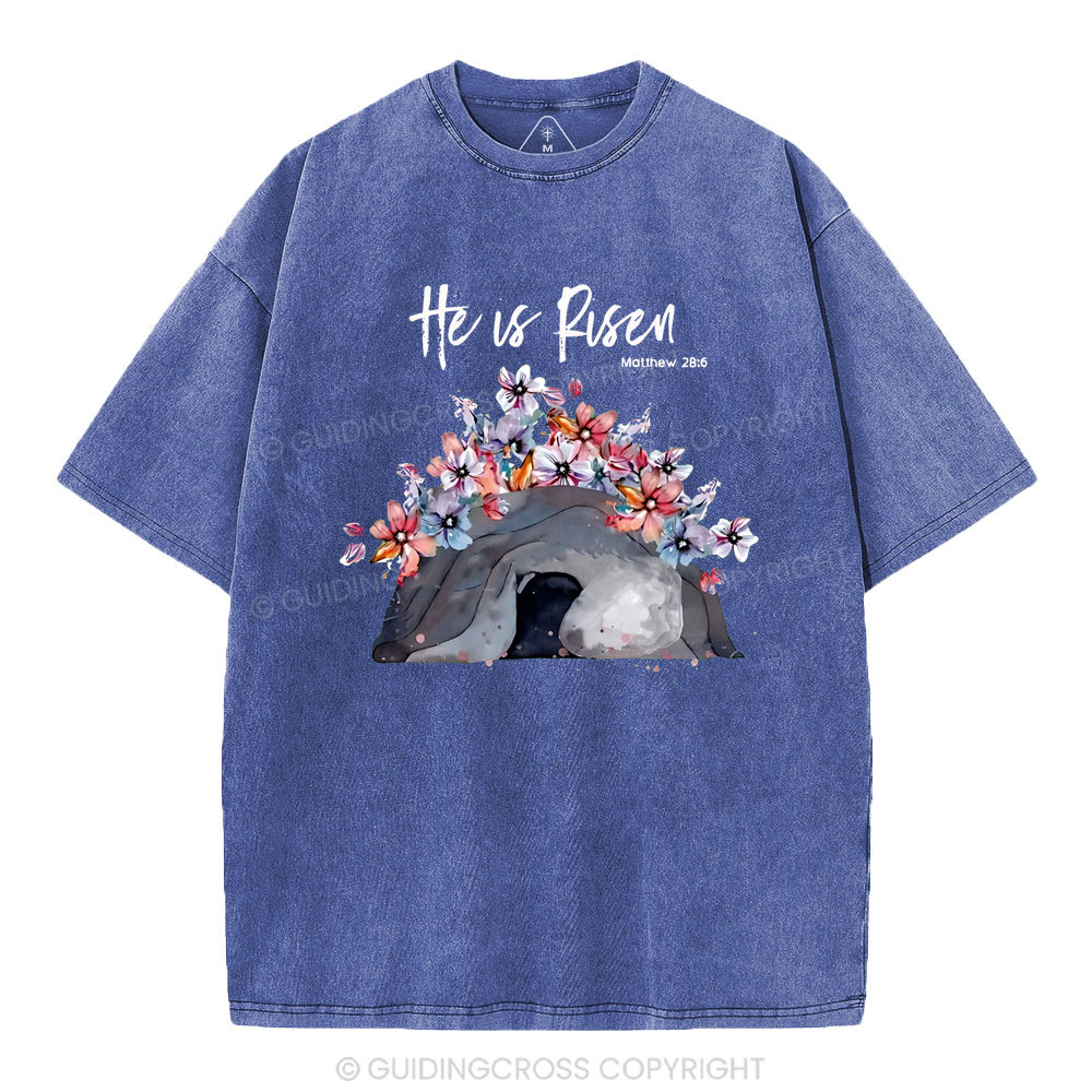 He Is Risen Flower Christian Washed T-Shirt