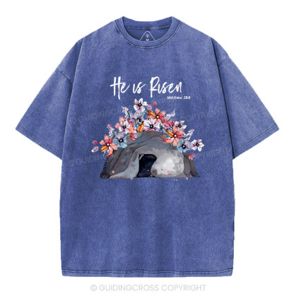 He Is Risen Flower Christian Washed T-Shirt