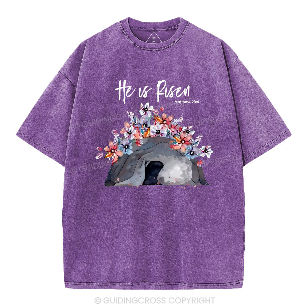 He Is Risen Flower Christian Washed T-Shirt