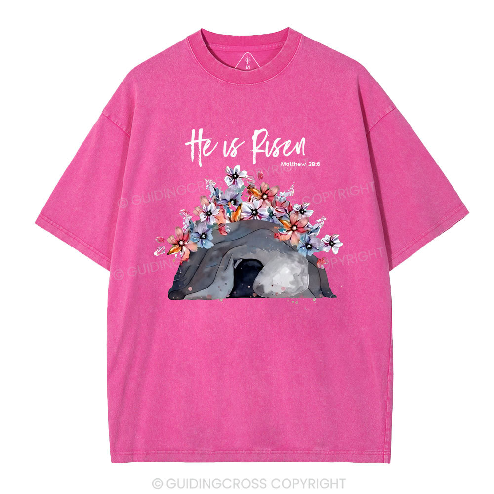He Is Risen Flower Christian Washed T-Shirt