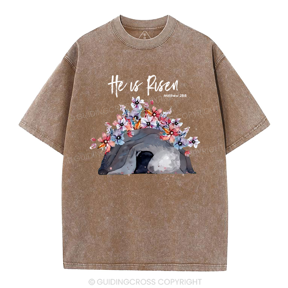 He Is Risen Flower Christian Washed T-Shirt
