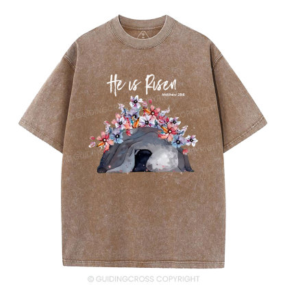 He Is Risen Flower Christian Washed T-Shirt