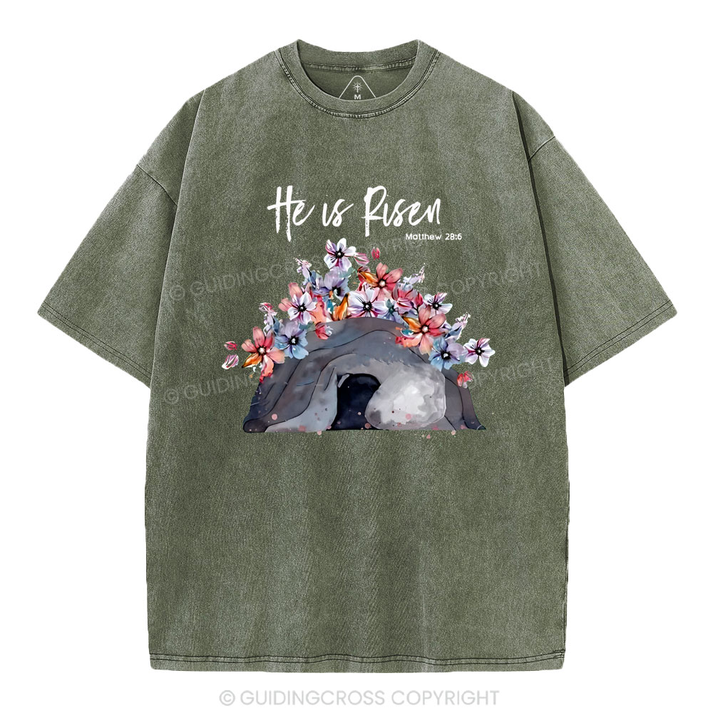 He Is Risen Flower Christian Washed T-Shirt