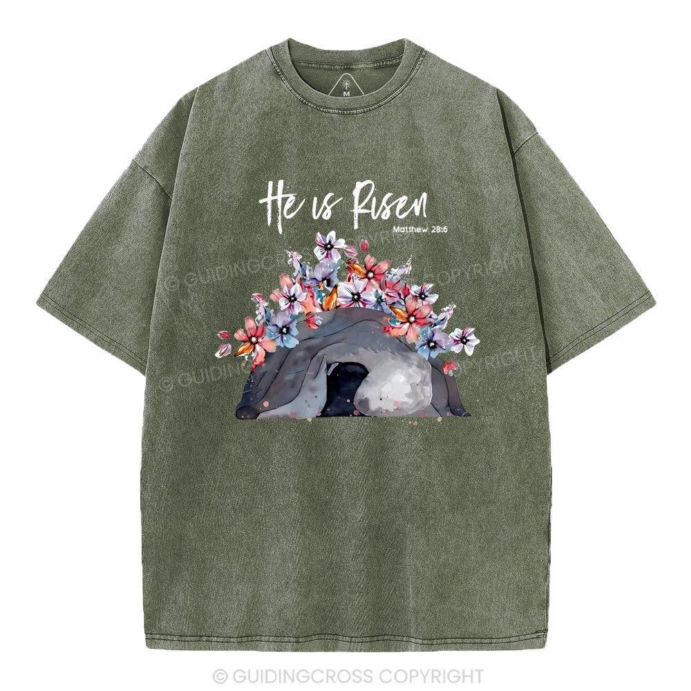 He Is Risen Flower Christian Washed T-Shirt