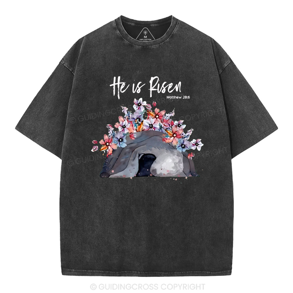 He Is Risen Flower Christian Washed T-Shirt