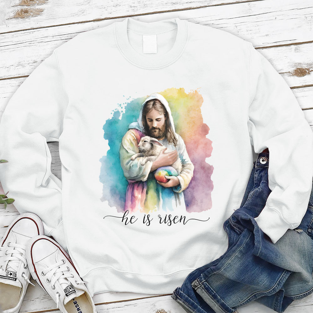 He Is Risen Jesus And Lamb Christian Sweatshirt