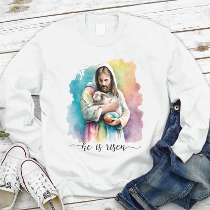He Is Risen Jesus And Lamb Christian Sweatshirt
