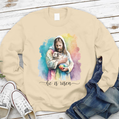 He Is Risen Jesus And Lamb Christian Sweatshirt