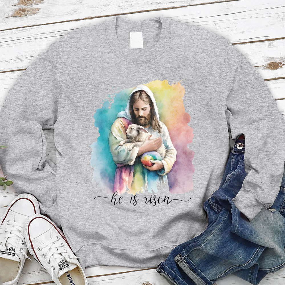 He Is Risen Jesus And Lamb Christian Sweatshirt