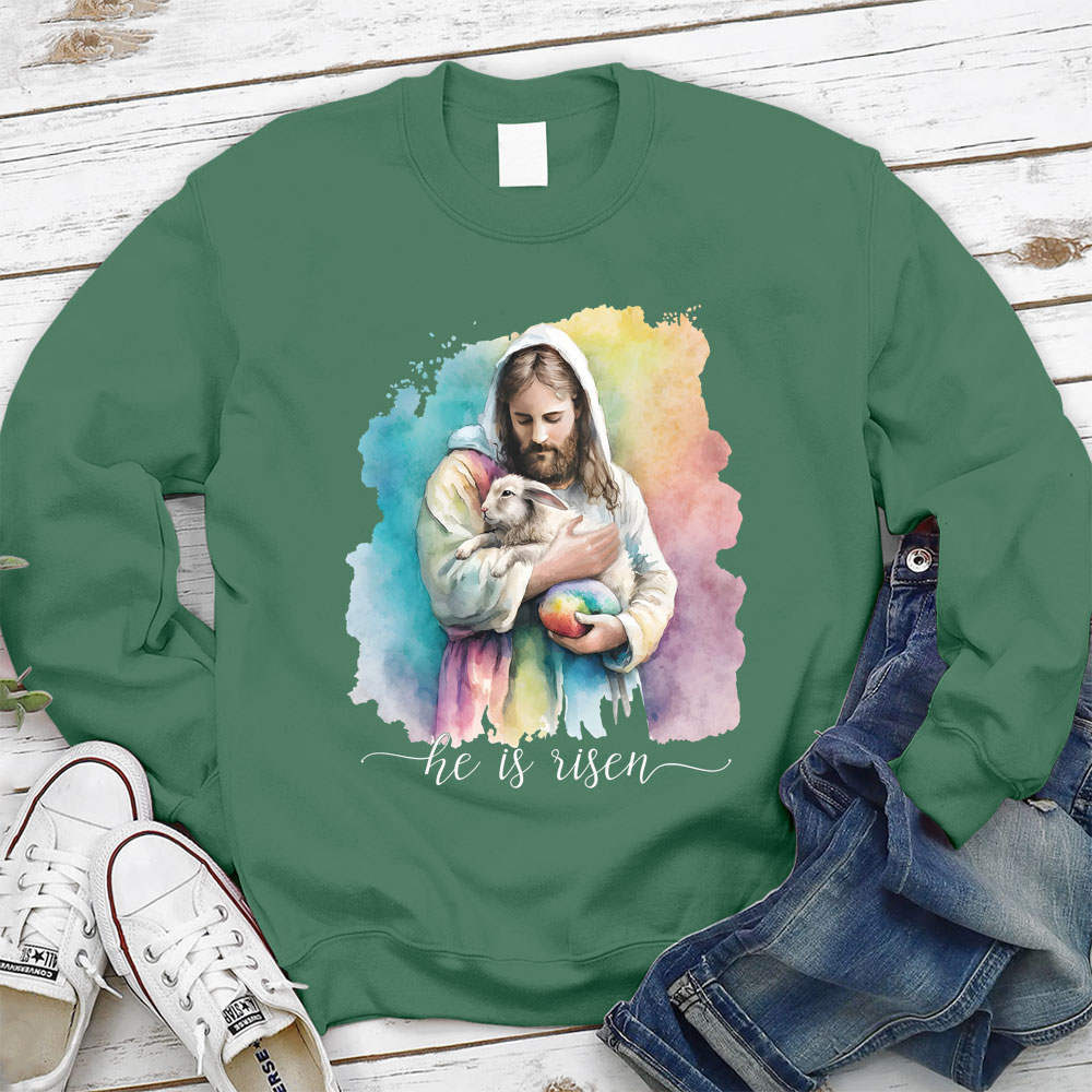 He Is Risen Jesus And Lamb Christian Sweatshirt