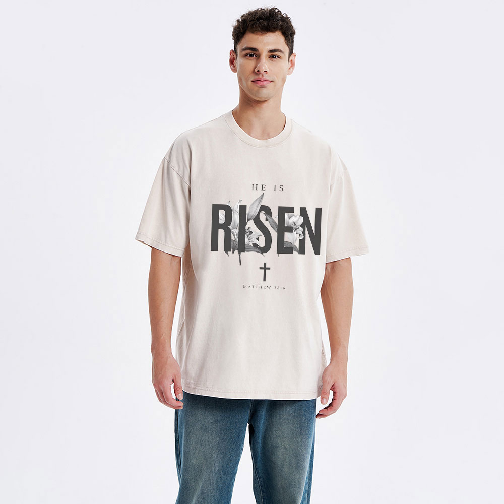 He Is Risen Lilies Christian Washed T-Shirt