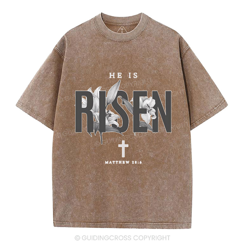 He Is Risen Lilies Christian Washed T-Shirt