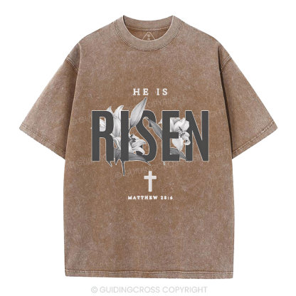 He Is Risen Lilies Christian Washed T-Shirt