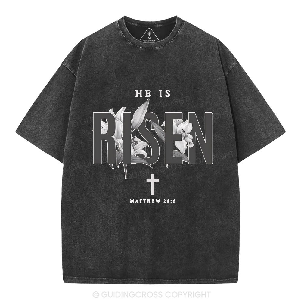 He Is Risen Lilies Christian Washed T-Shirt