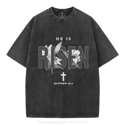 He Is Risen Lilies Christian Washed T-Shirt