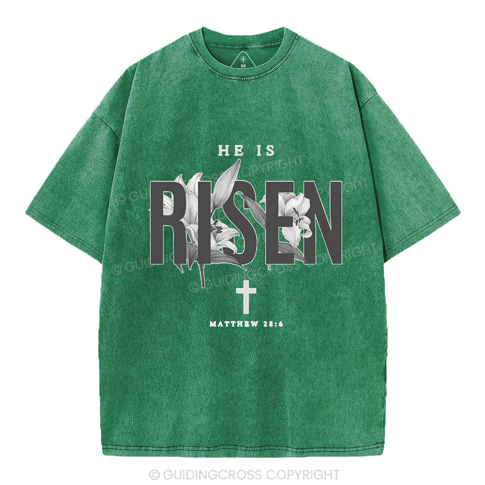 He Is Risen Lilies Christian Washed T-Shirt