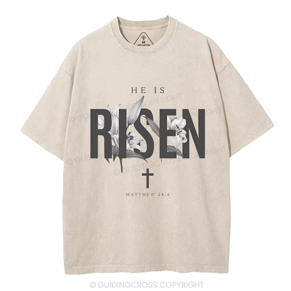 He Is Risen Lilies Christian Washed T-Shirt