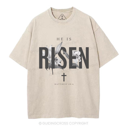 He Is Risen Lilies Christian Washed T-Shirt