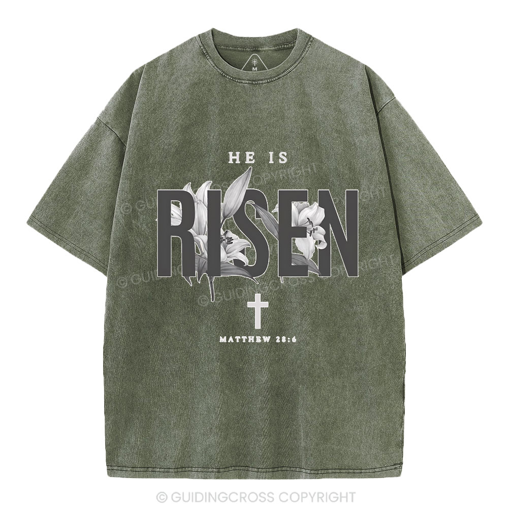 He Is Risen Lilies Christian Washed T-Shirt