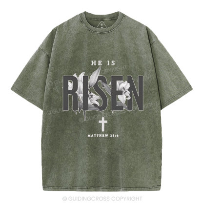 He Is Risen Lilies Christian Washed T-Shirt
