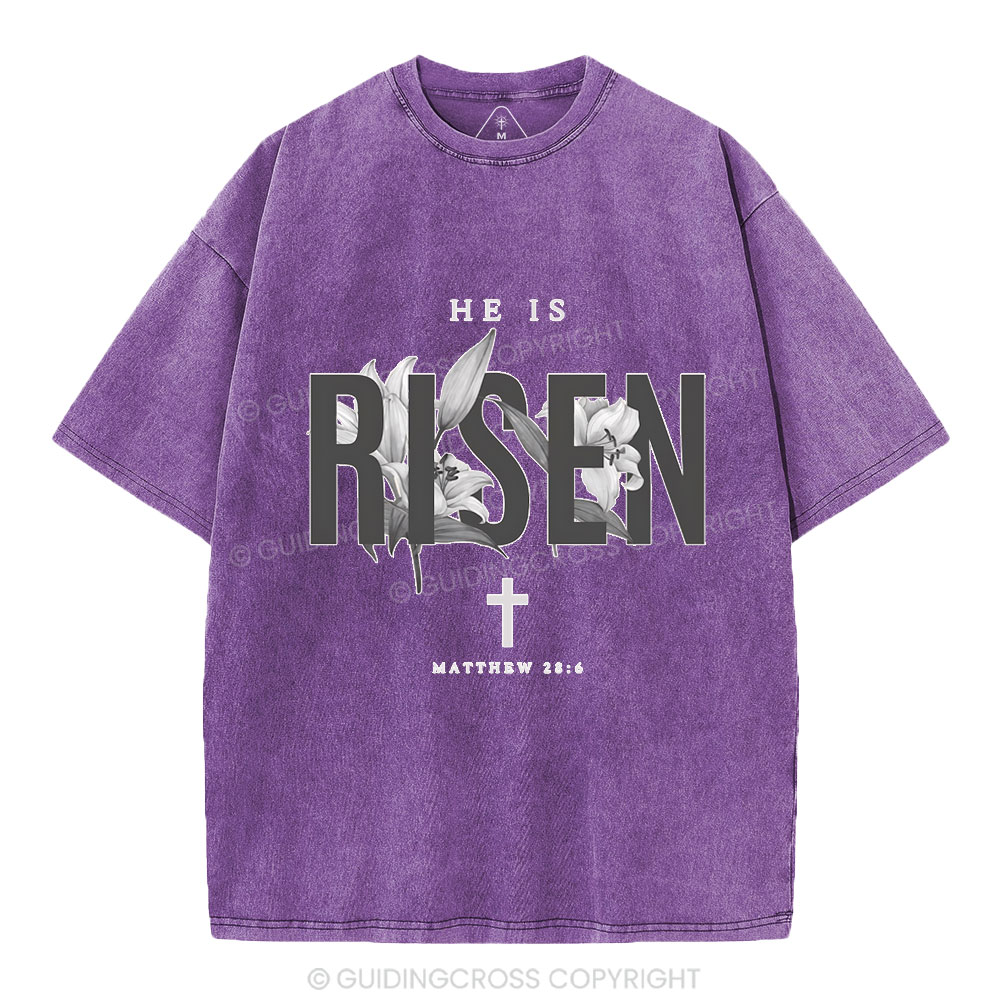 He Is Risen Lilies Christian Washed T-Shirt