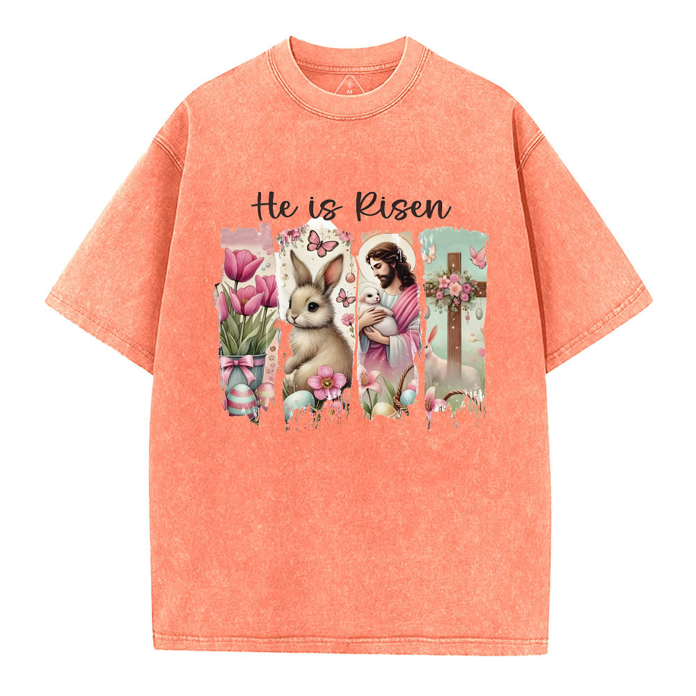 He Is Risen Christian Washed T-Shirt