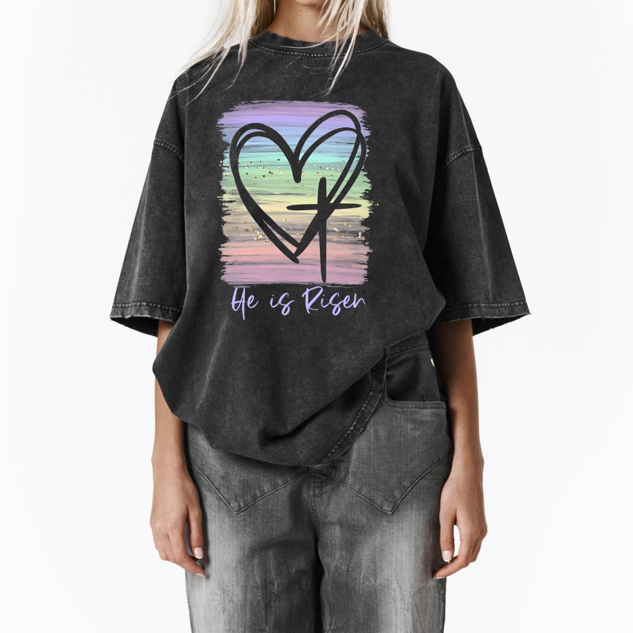 He Is Risen Vintage Washed Christian T-Shirt