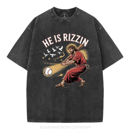 He Is Rizzen Baseball Christian Washed T-Shirt