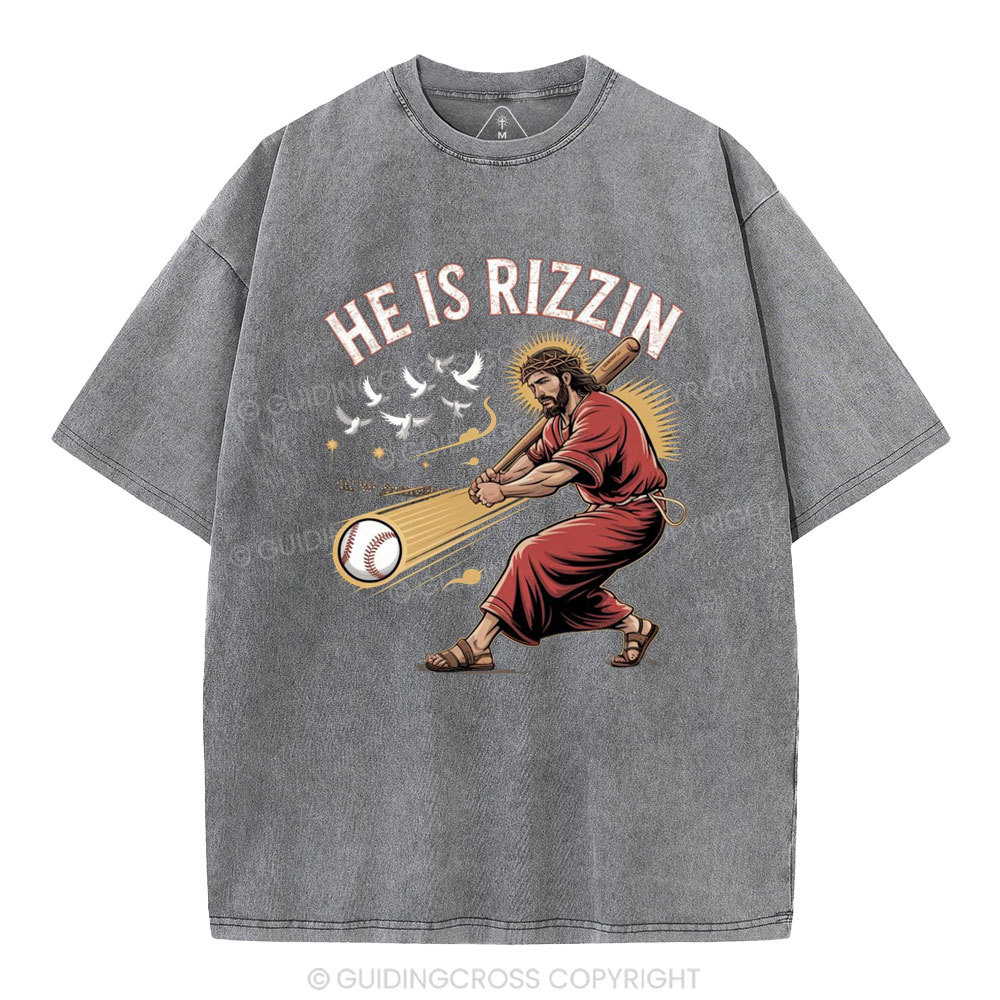 He Is Rizzen Baseball Christian Washed T-Shirt