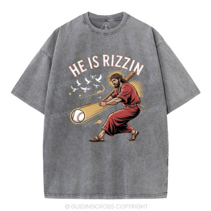 He Is Rizzen Baseball Christian Washed T-Shirt
