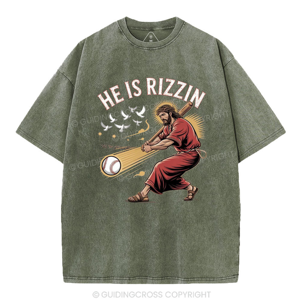 He Is Rizzen Baseball Christian Washed T-Shirt