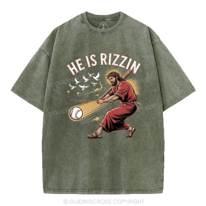 He Is Rizzen Baseball Christian Washed T-Shirt