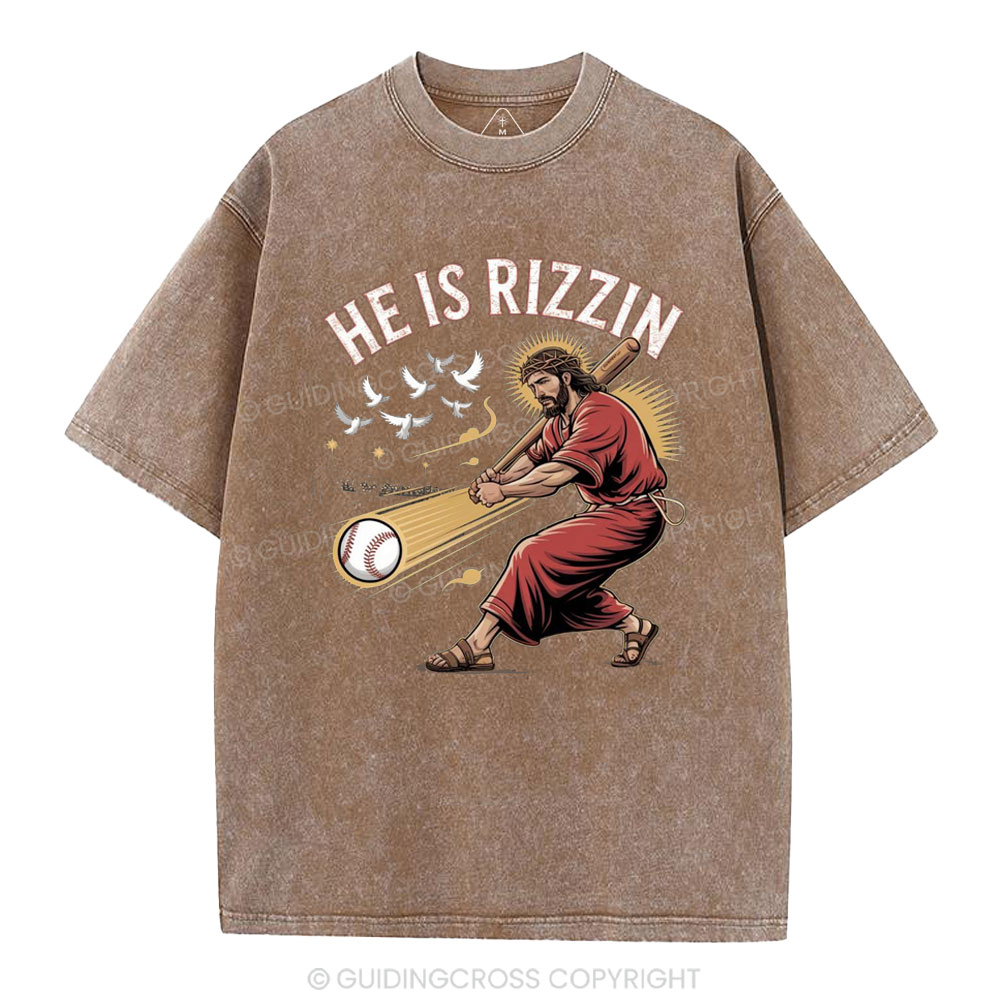 He Is Rizzen Baseball Christian Washed T-Shirt