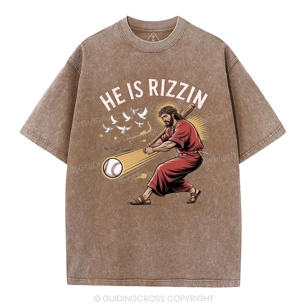He Is Rizzen Baseball Christian Washed T-Shirt