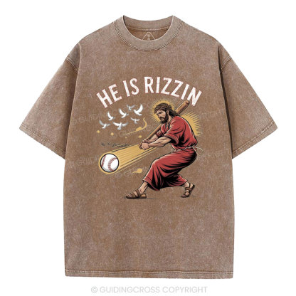 He Is Rizzen Baseball Christian Washed T-Shirt
