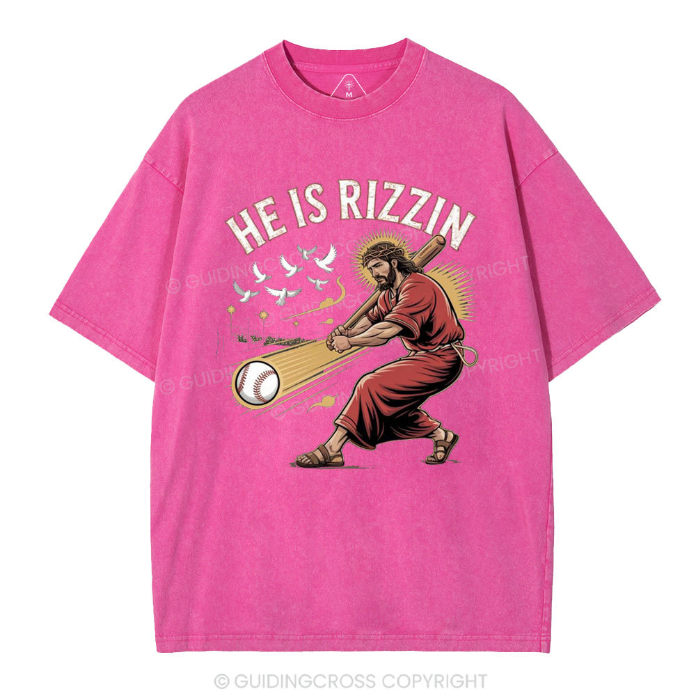 He Is Rizzen Baseball Christian Washed T-Shirt