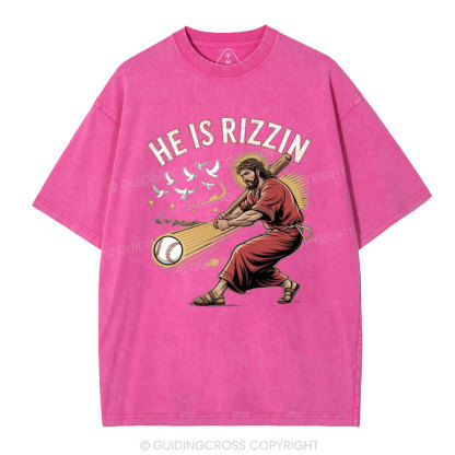 He Is Rizzen Baseball Christian Washed T-Shirt