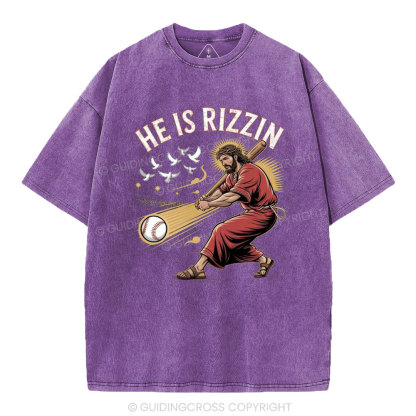 He Is Rizzen Baseball Christian Washed T-Shirt