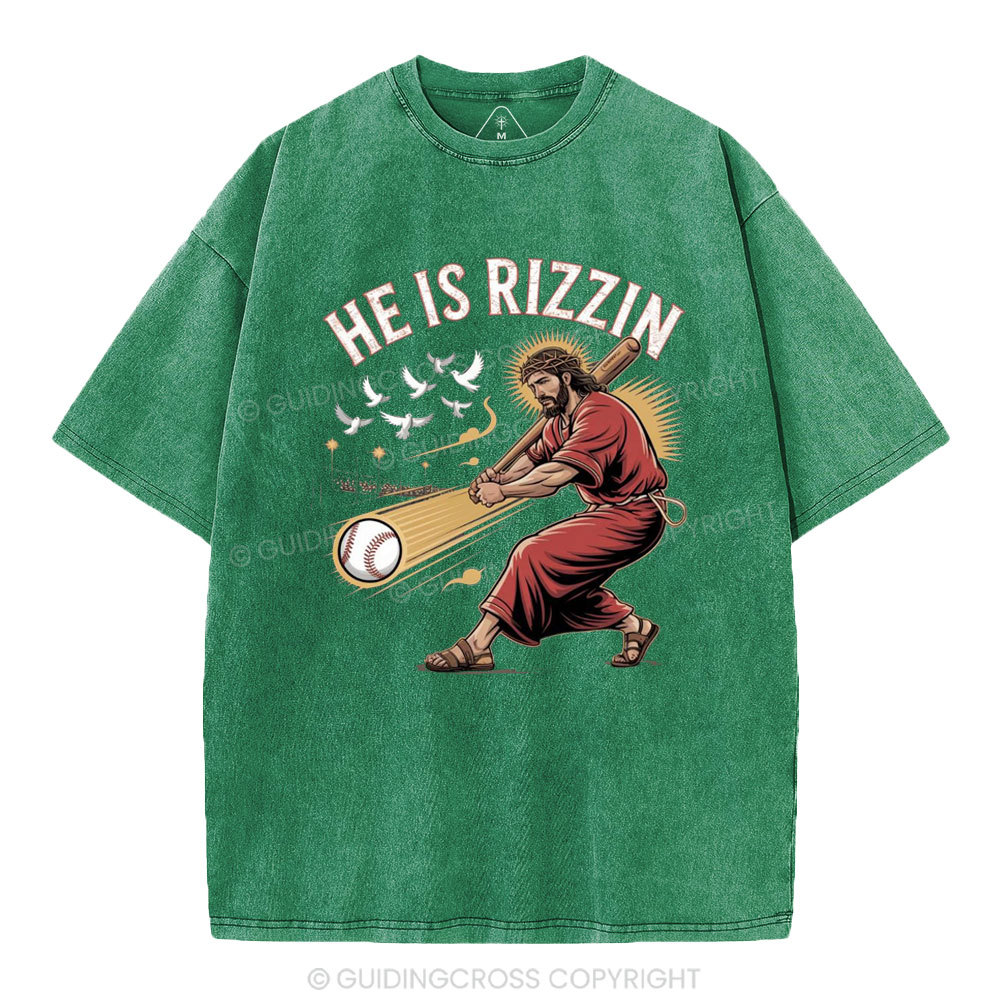 He Is Rizzen Baseball Christian Washed T-Shirt