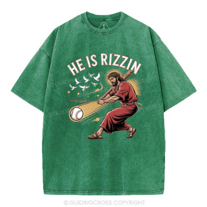He Is Rizzen Baseball Christian Washed T-Shirt