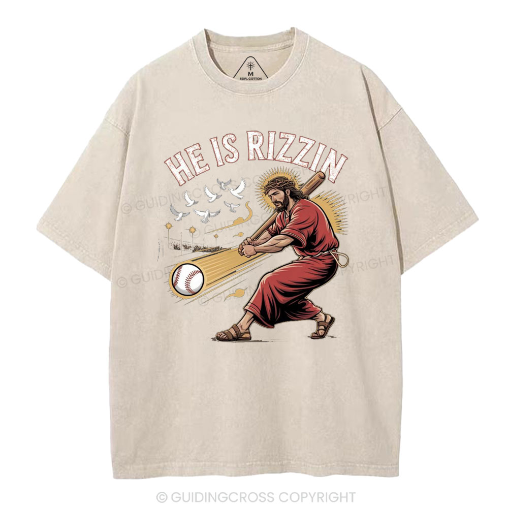 He Is Rizzen Baseball Christian Washed T-Shirt