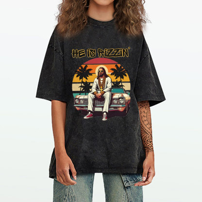 He Is Rizzen Chirstian Washed T-Shirt