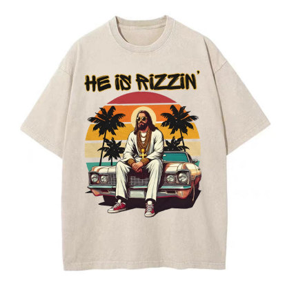 He Is Rizzen Chirstian Washed T-Shirt