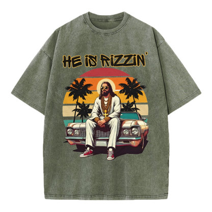 He Is Rizzen Chirstian Washed T-Shirt