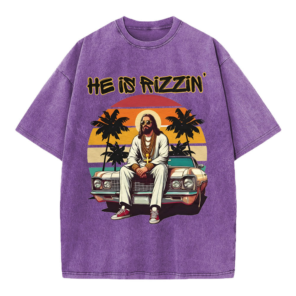 He Is Rizzen Chirstian Washed T-Shirt