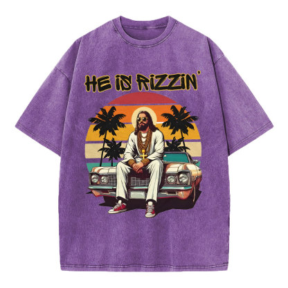 He Is Rizzen Chirstian Washed T-Shirt