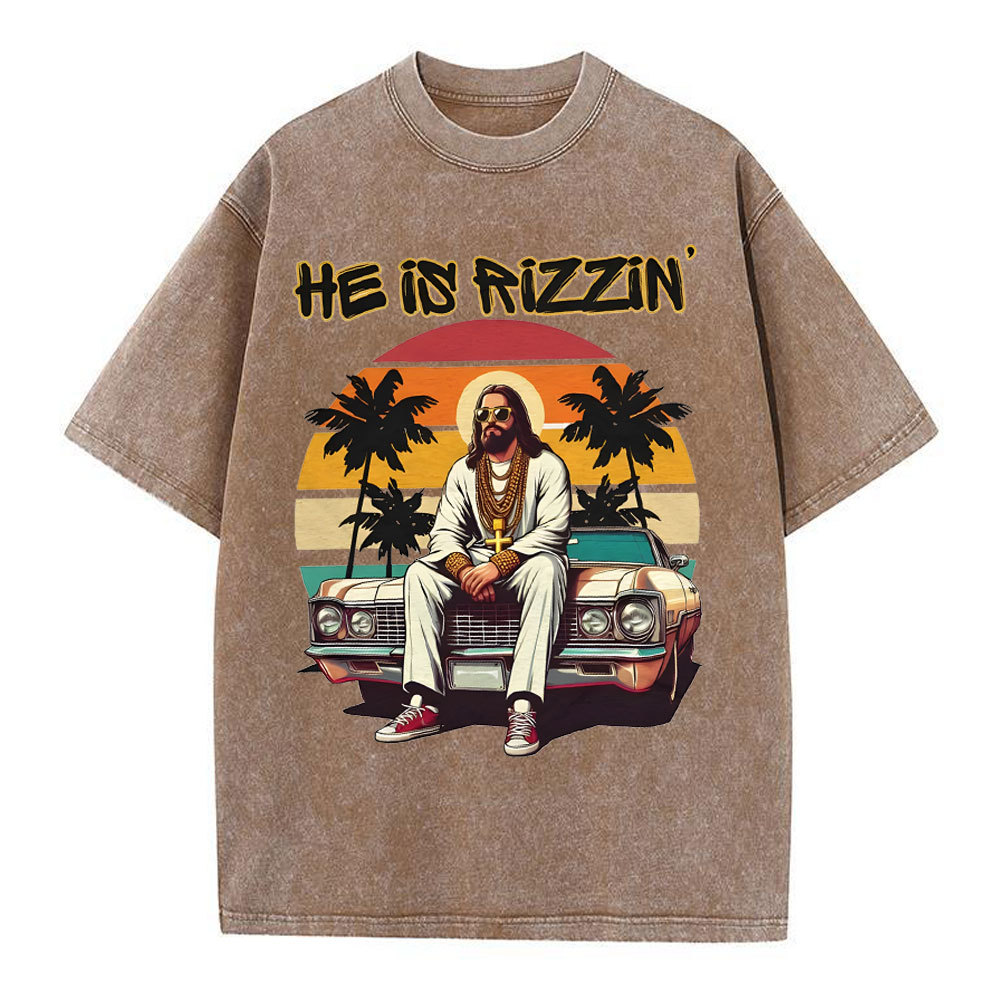 He Is Rizzen Chirstian Washed T-Shirt