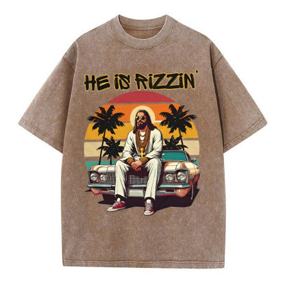 He Is Rizzen Chirstian Washed T-Shirt