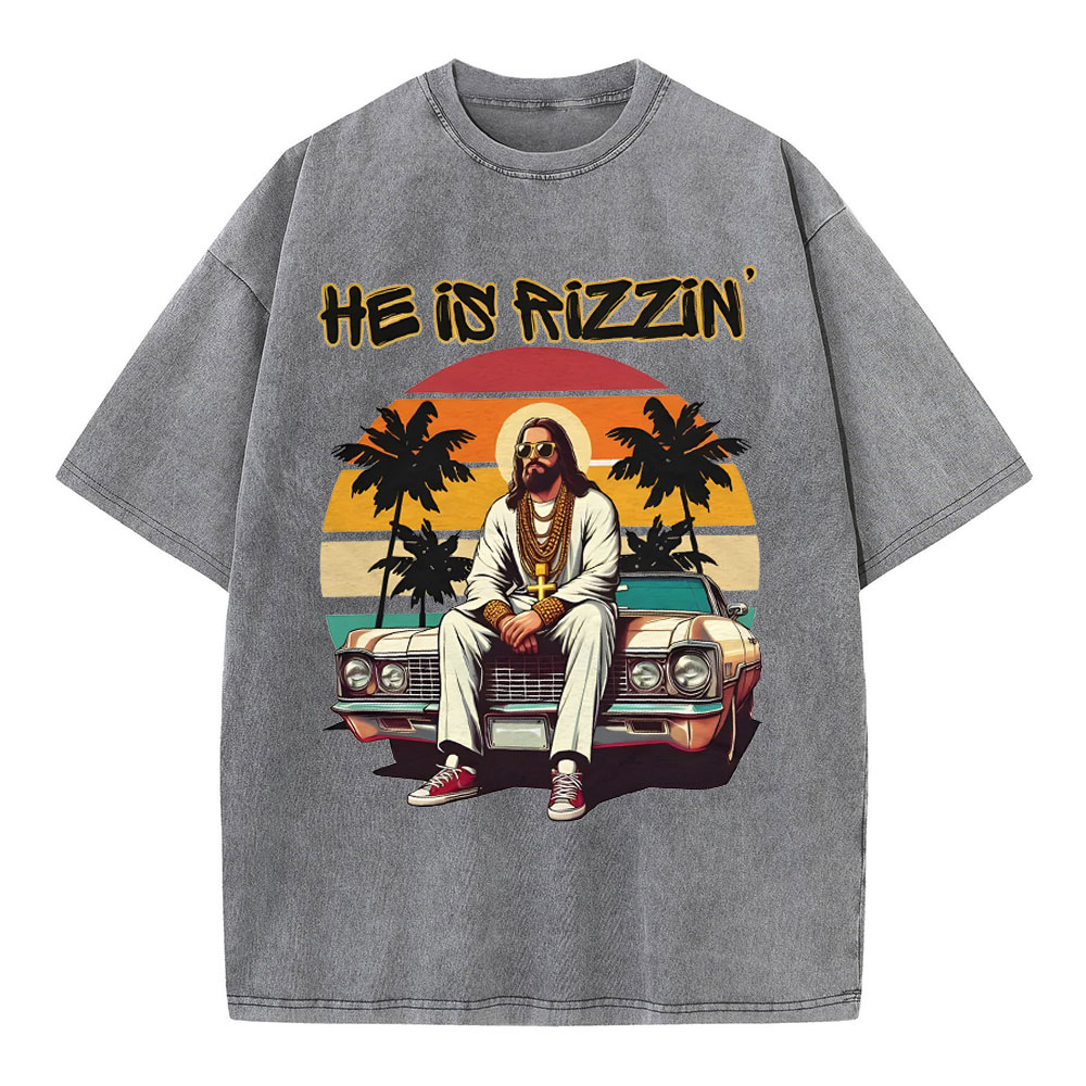 He Is Rizzen Chirstian Washed T-Shirt
