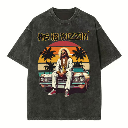 He Is Rizzen Chirstian Washed T-Shirt